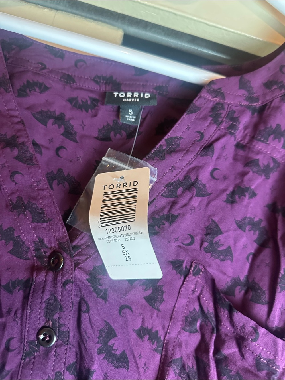 Torrid Purple Bat-Print  Blouse - Picture 4 of 4